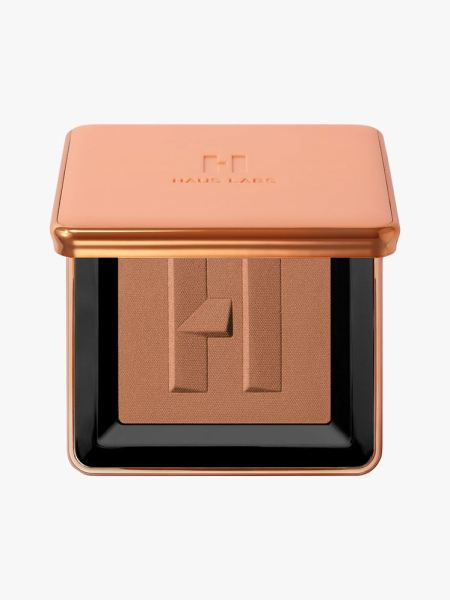 Haus Labs Power Sculpt Velvet Bronzer square powder bronzer compact on light gray background